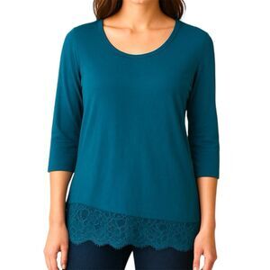 Lane Bryant Teal Long Sleeve Top with Asymmetrical Lace Hem 18/20